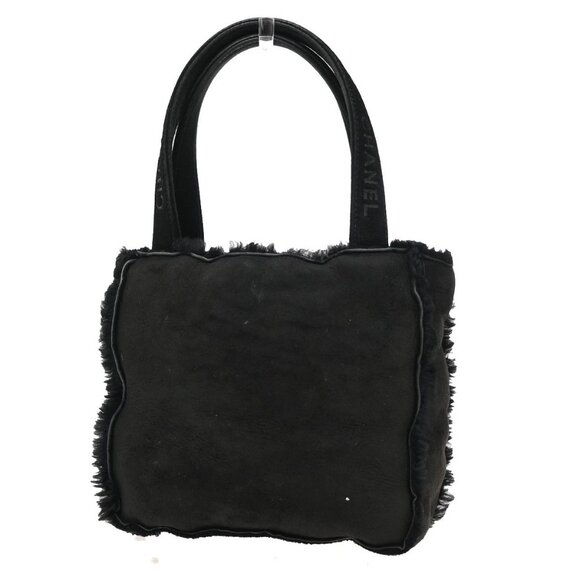 CHANEL CC Logo Hand Bag Suede Shearling Fur Black GHW France 34KA824 - Picture 1 of 16
